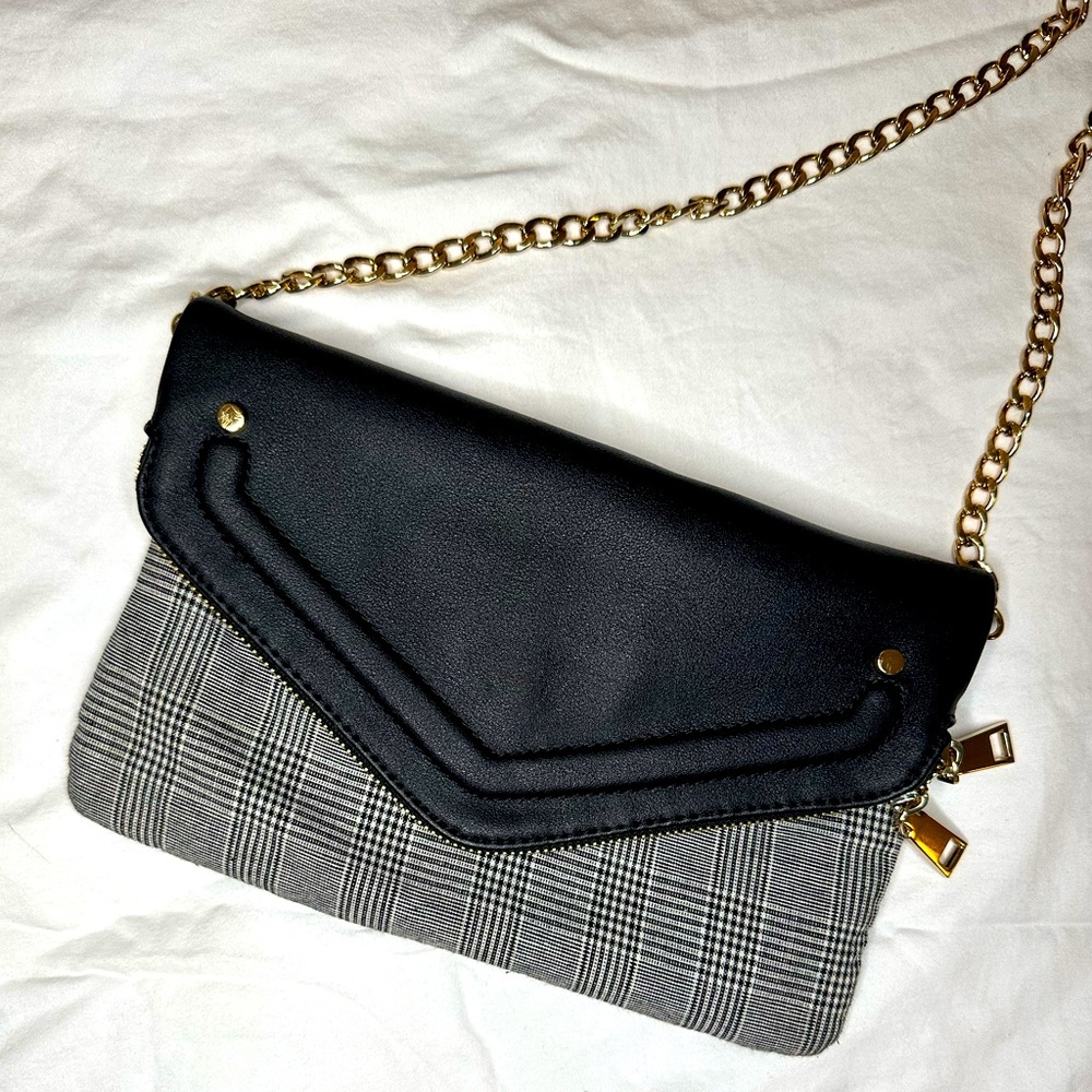 Boutique Plaid and Faux Leather Crossbody/Clutch